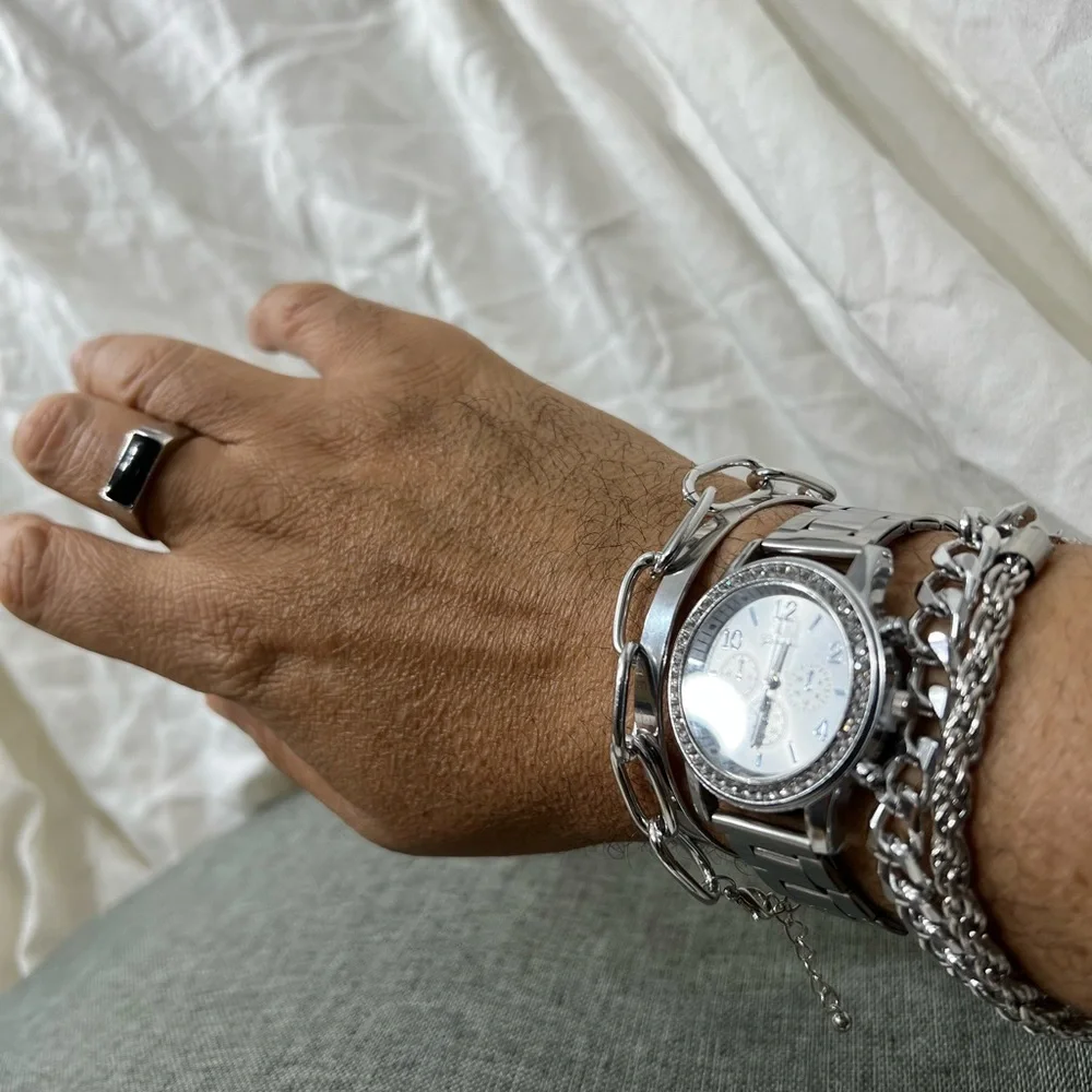 Men’s Fashion Jewelry Stainless Steel Watch And Bracelets All Stainless.☑️